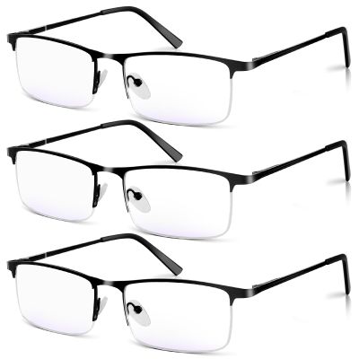 WEIMELTOY 3 Pack Blue Light Blocking Glasses for Men,Stylish Half Frame Metal Computer/Gaming/TV/Phone Readers,Lightweight Spring Hinge Eyeglasses Anti Eyestrain/Glare/UV (Black)