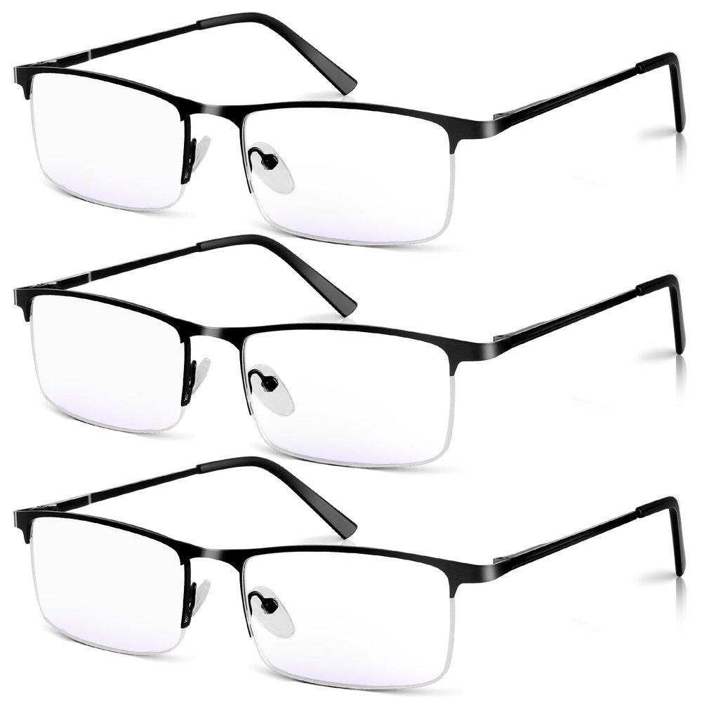 WEIMELTOY 3 Pack Blue Light Blocking Glasses for Men,Stylish Half Frame Metal Computer/Gaming/TV/Phone Readers,Lightweight Spring Hinge Eyeglasses Anti Eyestrain/Glare/UV (Black)