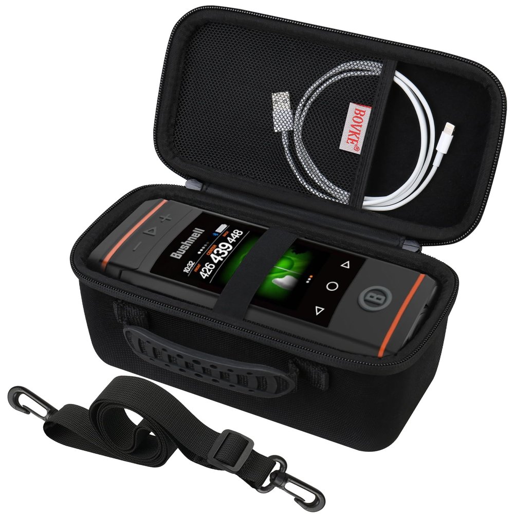 BOVKE Carrying Case for Bushnell Golf Wingman HD GPS Speaker, Portable Golf GPS Speaker Travel Storage Holder, Golfs Speaker Bag Organizer with Shoulder Strap for Charging Cable Accessories, Black