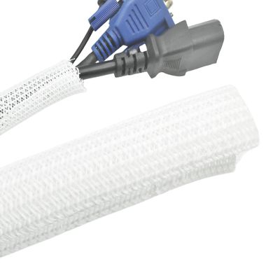 MyyYiTar 12ft Cable Management Sleeve(1/4" Dia.),Self-Wrapping Cord Cover,Braided Mesh Split Loom Tubing Hider for Desk/Wall/Floor Electronics Accessories,Pet-Proof Wire Protector Kit. White