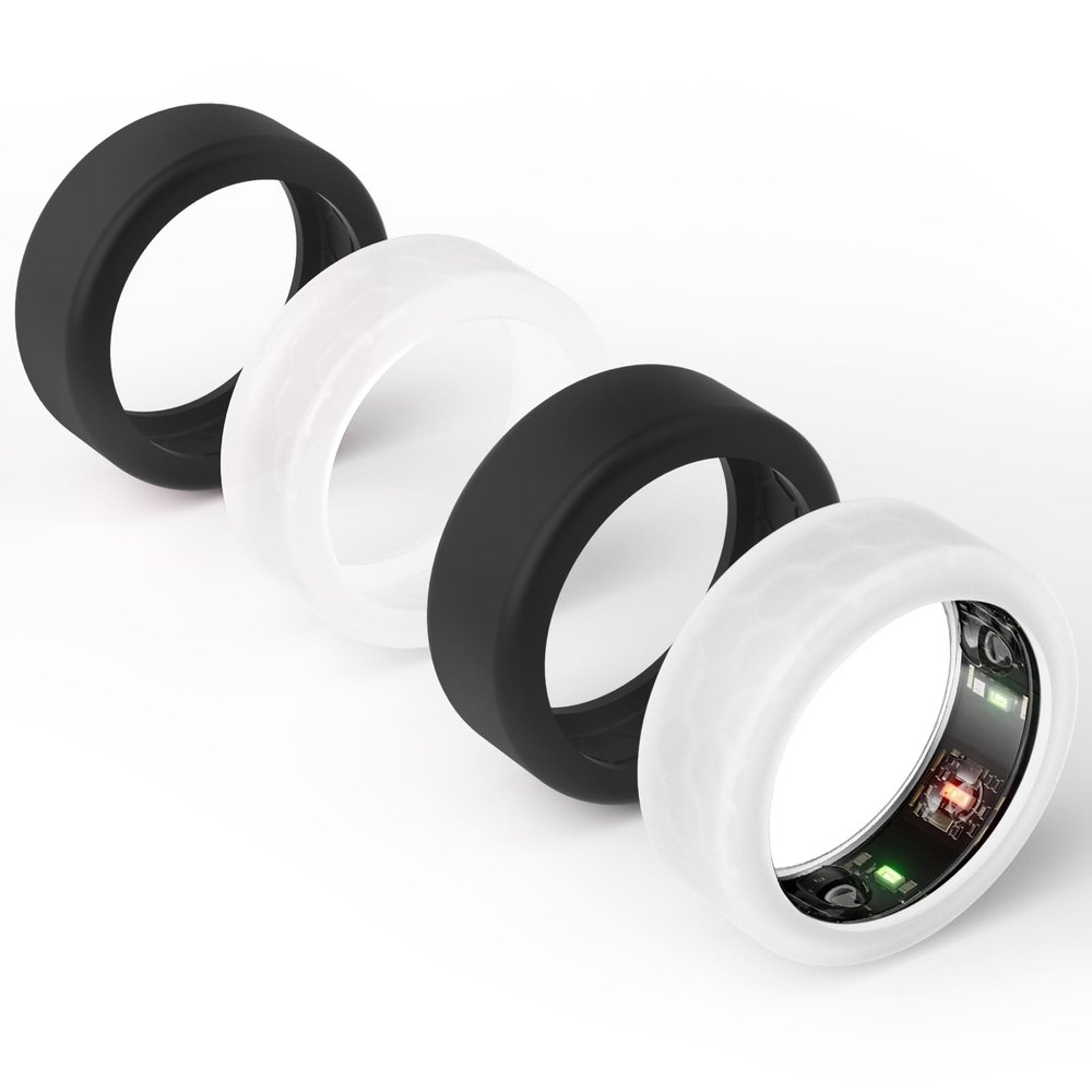 Snyeest 4-Pack Protector Compatible for Oura Ring 4/Gen 3 /ULTRAHUMAN Ring AIR,Silicone Case Finger Wrapper Woking Out Women Men(Black*2+Transparent*2,S for 5/6/7/8/9/10)