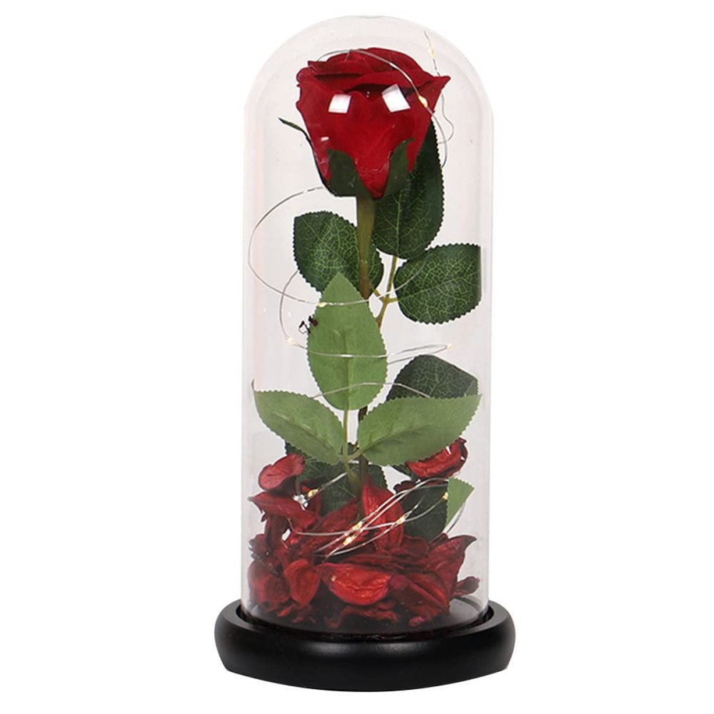 HOOTNEE Elegant Led Rose Lantern Glass Unique Home Decor Ideal Present for Girlfriend's Birthday