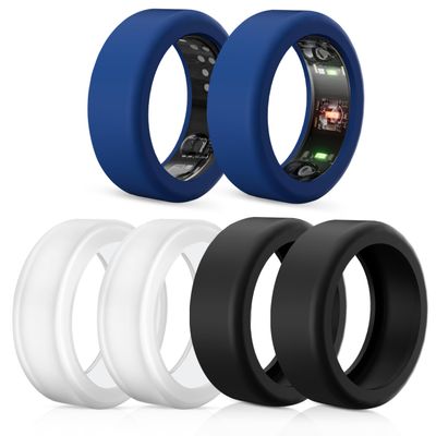 6 Pack Rings Protector Compatible with Oura Ring Gen 4/Oura Gen 3/Ultrahuman Ring Cover, Silicone Rings Cover Working Out Accessories Men Women-2Black+2Clear+2Blue-M for 11 12 13 14