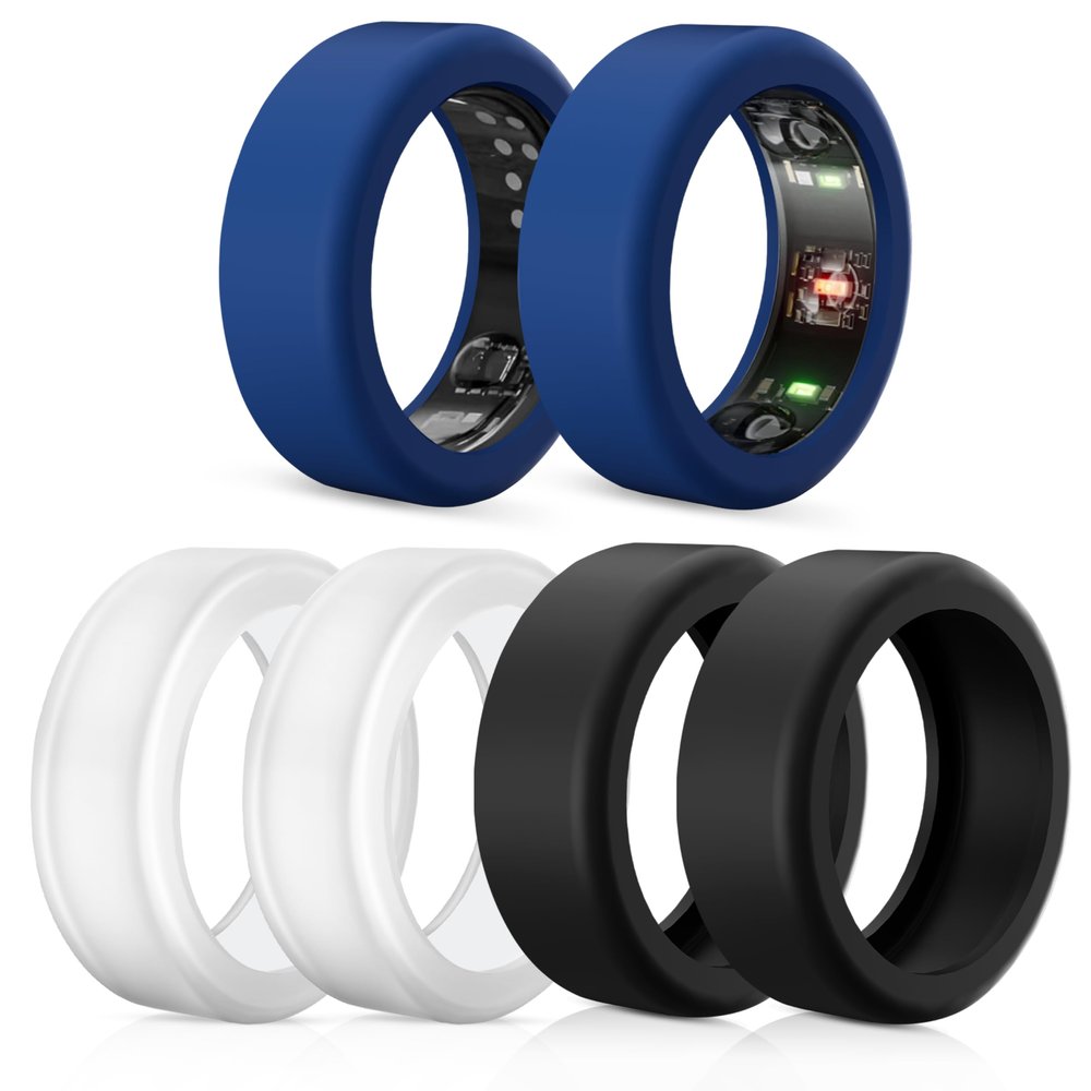 6 Pack Rings Protector Compatible with Oura Ring Gen 4/Oura Gen 3/Ultrahuman Ring Cover, Silicone Rings Cover Working Out Accessories Men Women-2Black+2Clear+2Blue-M for 11 12 13 14