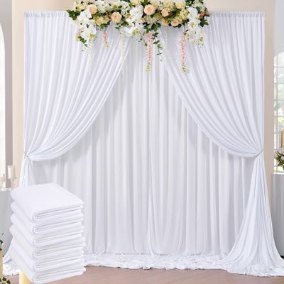 30ftx8ft Wrinkle Free White Backdrop Curtains Panels for Parties, Polyester Photo Backdrop Drapes 6 Panels 5ftx8ft Cloth for Birthday Wedding Photography Background Home Decorations