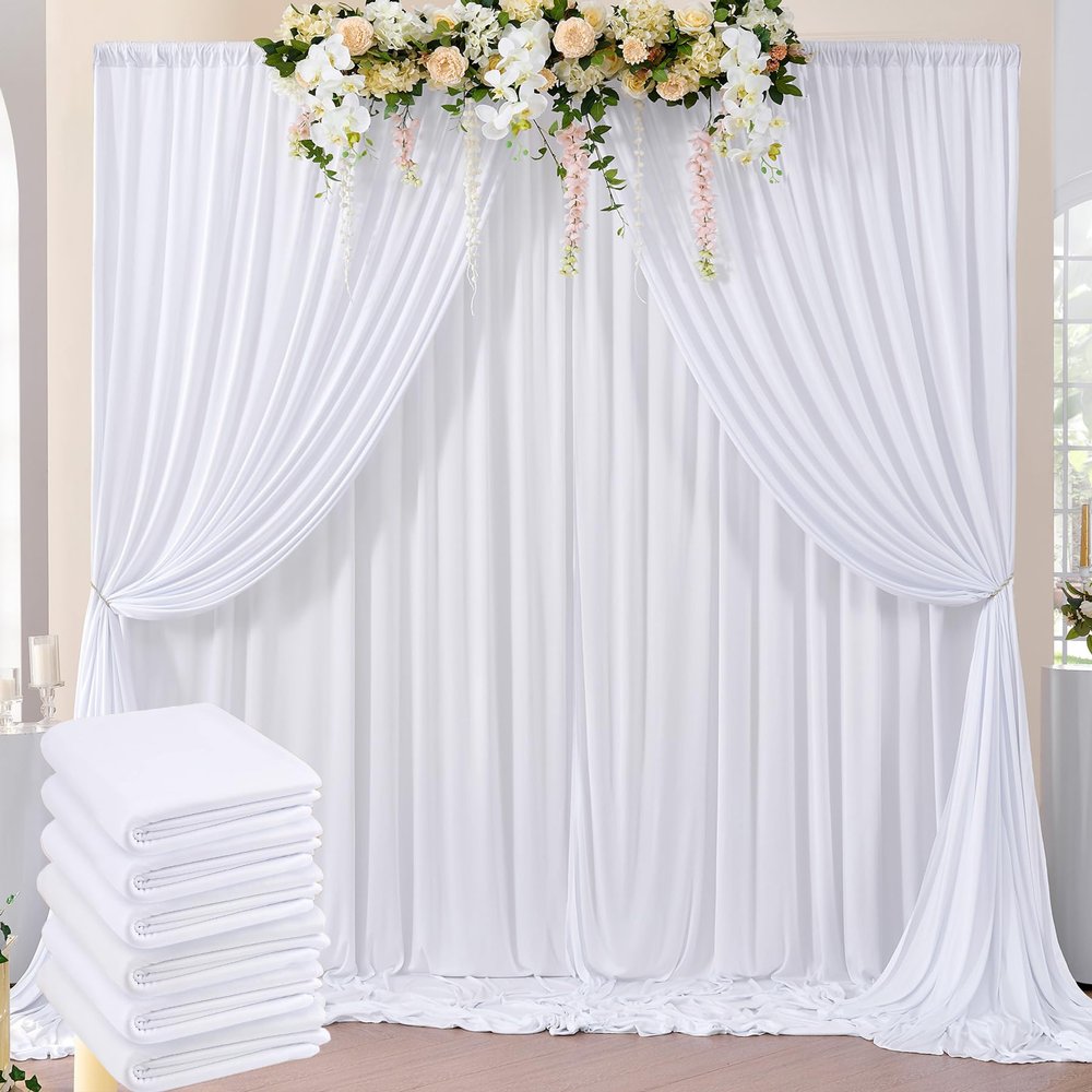 30ftx8ft Wrinkle Free White Backdrop Curtains Panels for Parties, Polyester Photo Backdrop Drapes 6 Panels 5ftx8ft Cloth for Birthday Wedding Photography Background Home Decorations