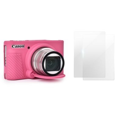 VOVMOEYA SX740 Camera Case Accessories Set[with 2 LCD tempered films],Silicone Protective Case Compatible with Canon PowerShot SX730 SX740 HS Digital Camera - Rose Red