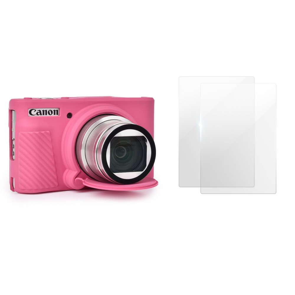 VOVMOEYA SX740 Camera Case Accessories Set[with 2 LCD tempered films],Silicone Protective Case Compatible with Canon PowerShot SX730 SX740 HS Digital Camera - Rose Red