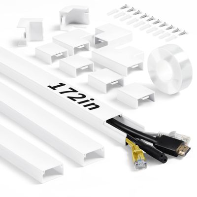 Wall Cable Hider to 3-4 Wires, LZEOY 172in Cord Hider for Wall Mount TV, White Cord Covers for Wires on Wall, Wall Cord Cover Wire Covers for Cords, Large Cable Management Kit 11xL15.7in W1.18inH0.6in