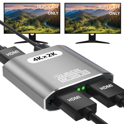 HDMI Splitter 1 in 2 Out -HDMI Splitter for Dual Monitors Duplicate/Mirror Only - Not for Multi Monitors, No HDCP Bypass, USB Powered, 1 Source to 2 Identical Displays, for PS4 Fire Stick HDTV