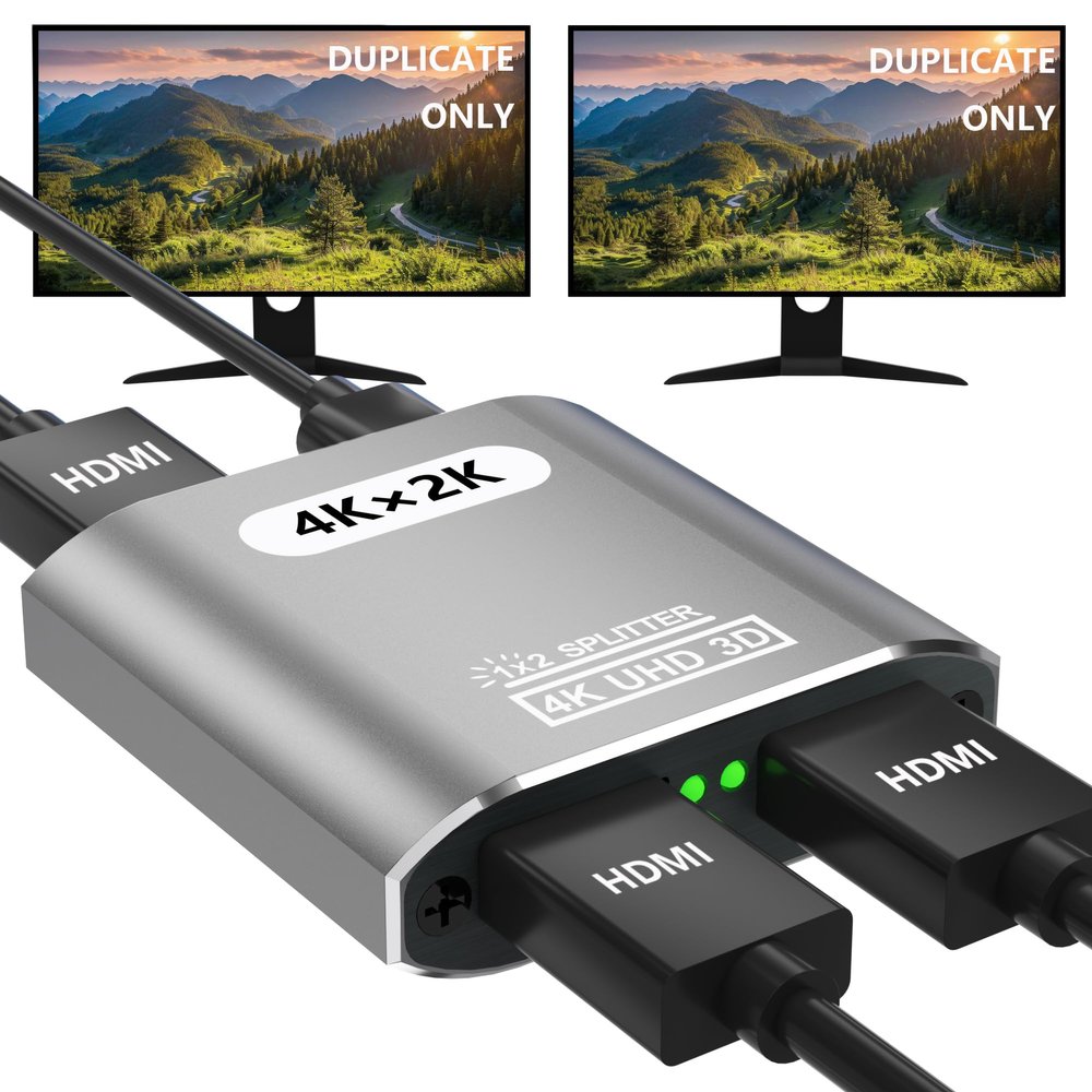 HDMI Splitter 1 in 2 Out -HDMI Splitter for Dual Monitors Duplicate/Mirror Only - Not for Multi Monitors, No HDCP Bypass, USB Powered, 1 Source to 2 Identical Displays, for PS4 Fire Stick HDTV