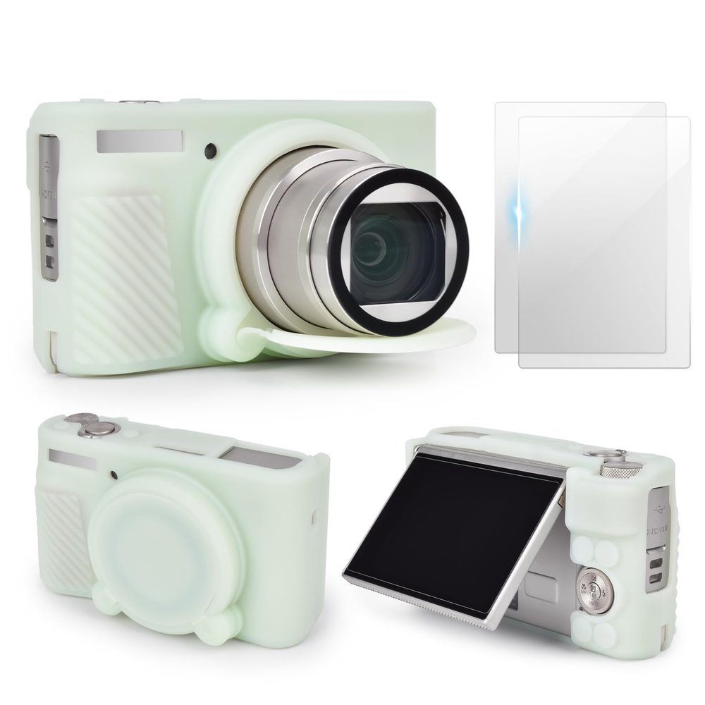 VOVMOEYA SX740 Camera Case Accessories Set[with 2 LCD tempered films],Silicone Protective Case Compatible with Canon PowerShot SX730 SX740 HS Digital Camera - Jelly Green
