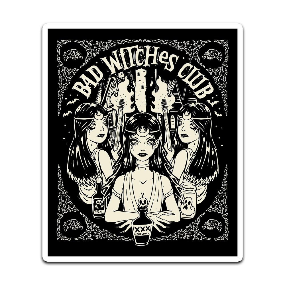 4" Bad Witches Club Sticker Salem Black Magic Waterproof Decal for Car, Auto, Water Bottles, Phone Case, or Laptop