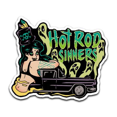 4" Sexy Hot Rod Sinners Pin-up Girl Sticker Voodoo Witch Waterproof Decal for Car, Auto, Water Bottles, Phone Case, or Laptop
