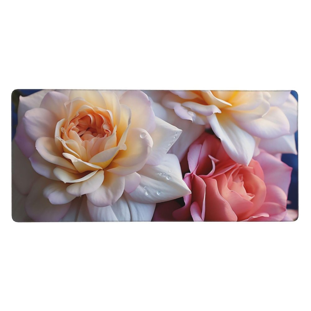 NONHAI Large Gaming Mousepad with Non-Slip Rubber Base Extended Laptop Desk Pad 35.5x16 inch Long Computer Keyboard MouseMat Pretty Flowers Mousepad for Home Office Work