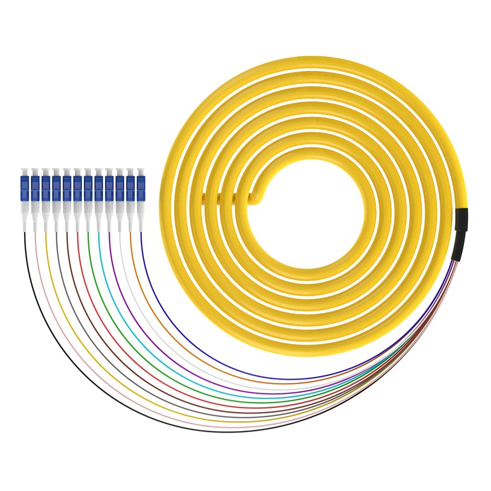 1.5m (5ft) LC-UPC 12 Strand Single Mode 9/125 Fiber Optic Pigtail, Color-Coded OS1/OS2 Cable with Ceramic Ferrule for Fusion Splicing, Ideal for OLT, ONU, Servers, Telecom and Data Center Equipment