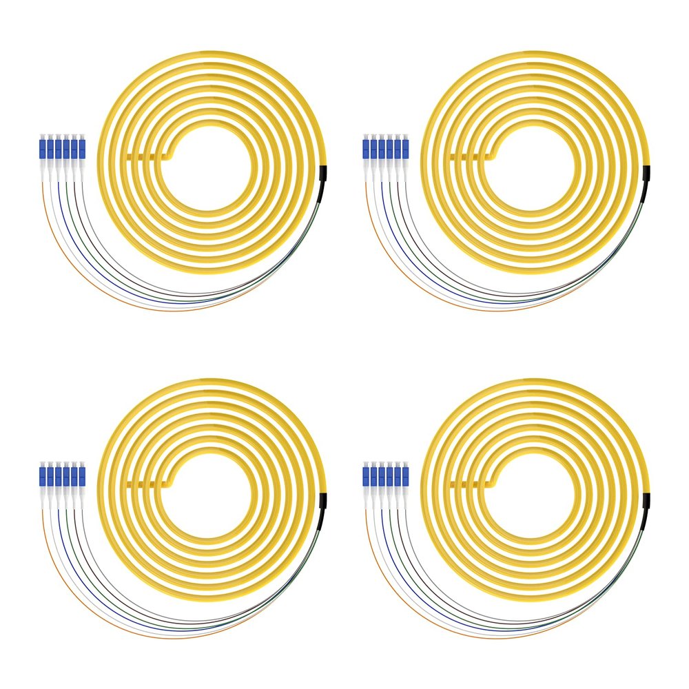 4PACK 1.5m (5ft) LC-UPC 6 Strand Single Mode 9/125 Fiber Optic Pigtail, Color-Coded OS1/OS2 Cable with Ceramic Ferrule for Fusion Splicing, Ideal for OLT, ONU, Servers, Telecom and Netwrok Equipment
