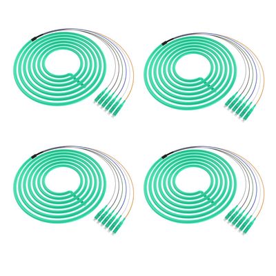 4Pack LC UPC 6 Strand Multimode Fiber Optic Pigtail Cables, OM3/OM4 50/125, 1.5m (5ft), High-Density LC-UPC Connector for Data Centers, Telecom, and Network - Low Insertion Loss, High Performance