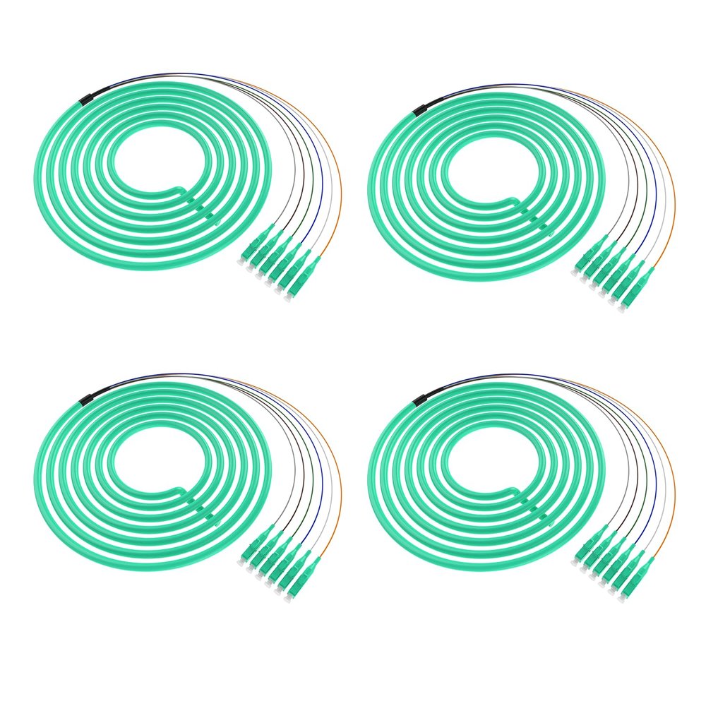4Pack LC UPC 6 Strand Multimode Fiber Optic Pigtail Cables, OM3/OM4 50/125, 1.5m (5ft), High-Density LC-UPC Connector for Data Centers, Telecom, and Network - Low Insertion Loss, High Performance