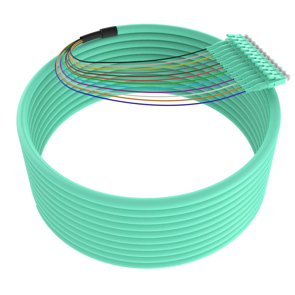 LC UPC 12 Strand Multimode Fiber Pigtail Cable, OM3/OM4 50/125, 1.5m (5ft), High-Density LC-UPC Connector for Data Centers, Telecom, and Network Applications - Low Insertion Loss, High Performance