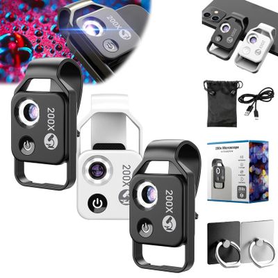 Nanozoom 200x Magnification Zoom, Nanozoom High-Tech Clip-On Lens Turns Any Smartphone Into A Pro-Microscope, Phone Microscope with CPL Lens/LED Light, 200x Pocket Microscope Camera (3pcs)