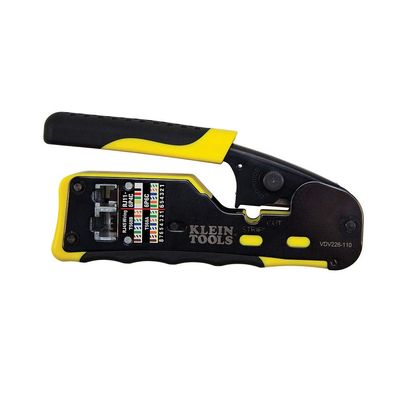 Klein Tools VDV826-702 & VDV826-703 Pass-Thru Modular RJ45 CAT6 Gold Plated Plugs & VDV226-110 Ratcheting Modular Data Cable Crimper/Stripper