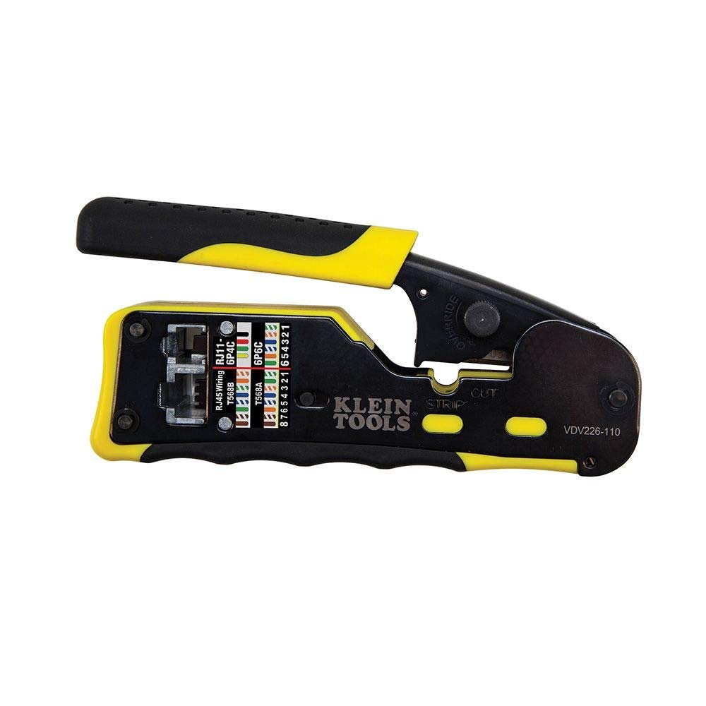 Klein Tools VDV826-702 & VDV826-703 Pass-Thru Modular RJ45 CAT6 Gold Plated Plugs & VDV226-110 Ratcheting Modular Data Cable Crimper/Stripper
