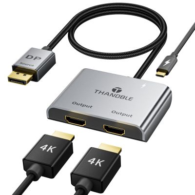THANDBLE DisplayPort to Dual HDMI Adapter (4K@60Hz) DP to HDMI Splitter for Dual Monitors Extended Display MST Display Port 1 in 2 Out Hub for PC, Graphics Card