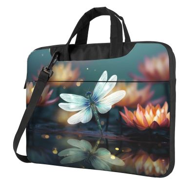 Laptop Bag 13-15.6 inch Laptop Shoulder Bag for Men Women Dragonfly with Water Lily Computer Bag Messenger Bag for Work