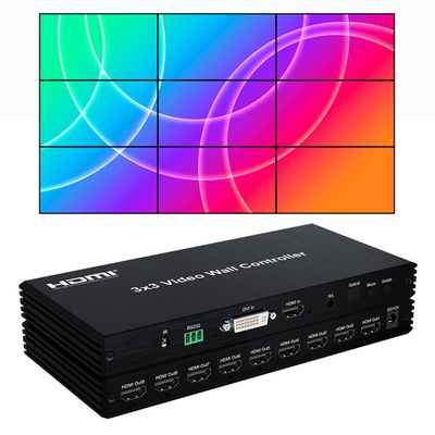 Video Wall Controller 33 HDMI Video Wall Splicing Processor 1080P 9-Channel TV Wall Processor 3x1 3x2 21 2x2 2x3 2x4 Multi-Video Processor with Output Audio IR RS232 Buttons Push for 9 Screens
