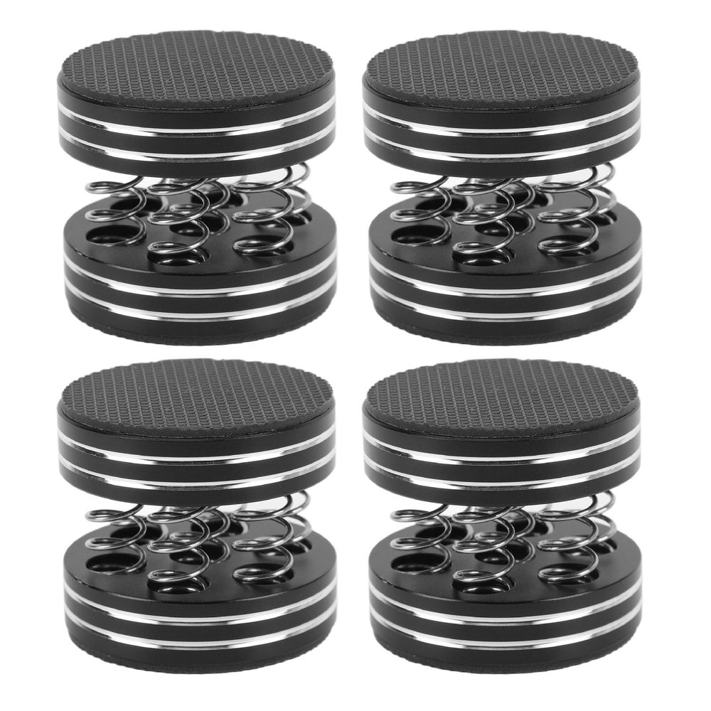 Depisuta 4Pcs 45 x 40mm Speaker Isolation Feet, Rubber Spring Speaker Spike Pads with Non Slip Rubber Rings, Shock Absorbing Prevent Slip Subwoofer Isolation Pad for Amplifier Turntable, Black