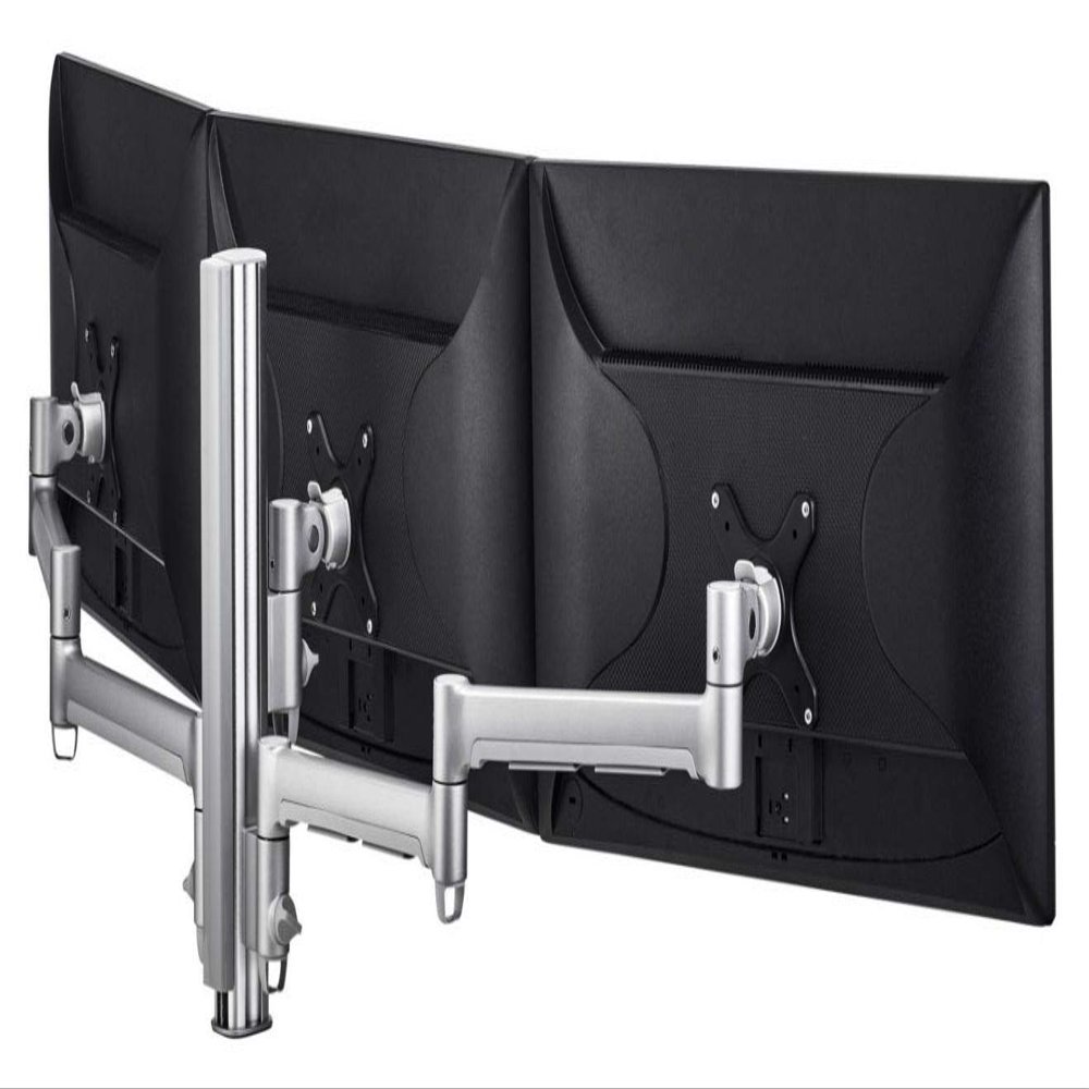 Atdec Triple Monitor arm Desk Mount - Flat and Curved up to 24in - VESA 75x75, 100x100 - Built-in arm Rotation Limiter - Quick Display Release - Tool-Free Adjustable Monitor Height, tilt, pan