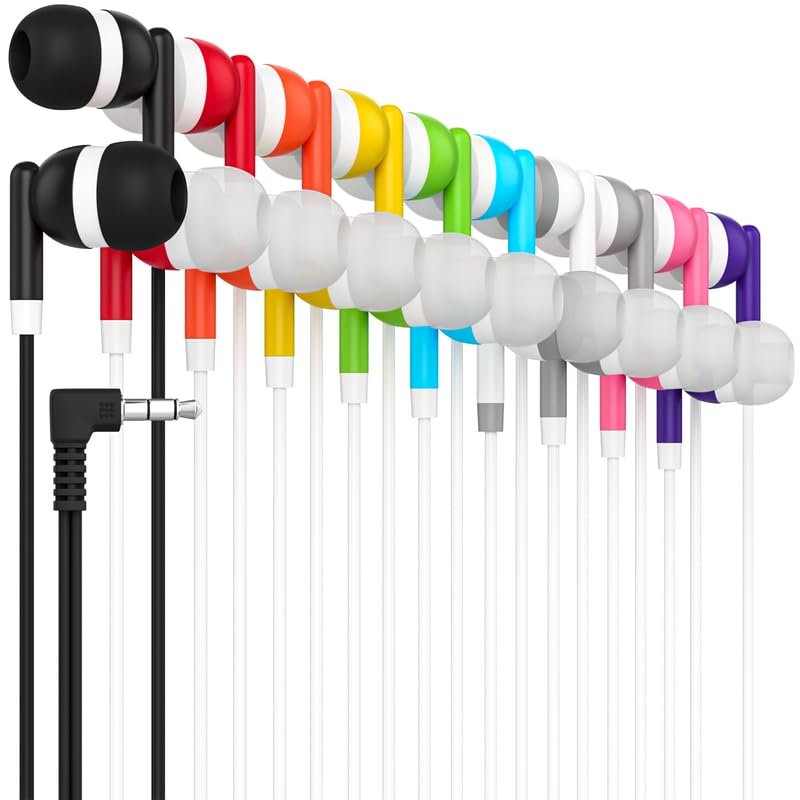 Maeline Bulk Earbuds 300 Pack Stereo Headphones Ideal for K-12-College Classrooms, Library, Travel, Gym, Museum, 3.5mm Plug, Tangle-Free Wired Earbuds for Phone, Tablet, Computer, Laptop, Multicolors