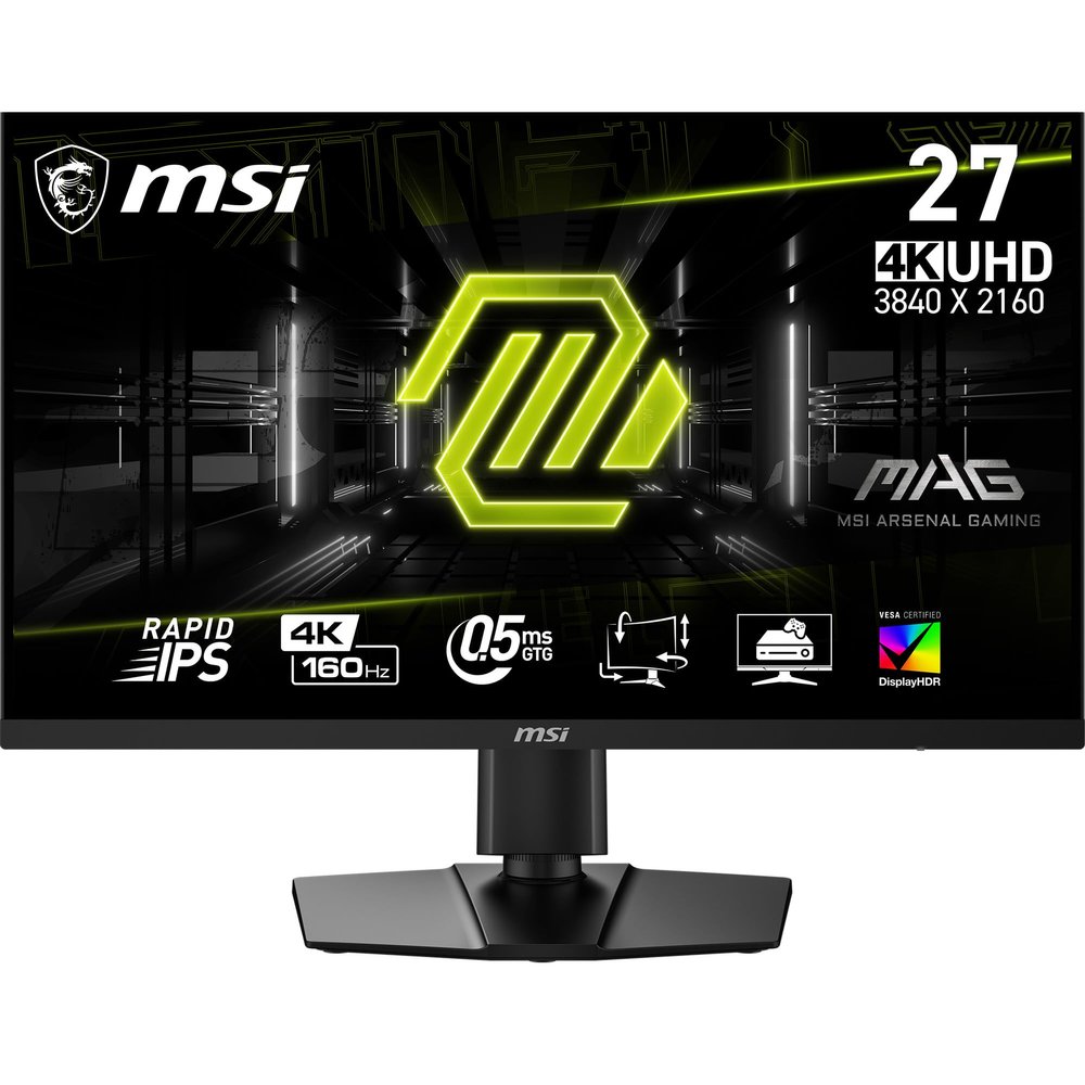 msi MAG274UPF E2, 27" 3840 x 2160 (UHD), 4K Rapid IPS Gaming Monitor, 1 ms, 160Hz, FreeSync Premium, HDR400, G-Sync Compatible, HDMI, DisplayPort, Tilt, Swivel, Pivot, and Height Adjustable,Black