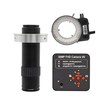 Microscope Kit 38MP 1080P 60FPS HDMI USB Industrial Digital Electronic Video Microscope Camera 120X C mount Lens w/56 LED Ring Light illuminator Microscope Lens Adapters ( Color : 50mm-120X Black LED