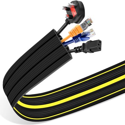 Cord Cover Floor, 3ft Heavy Duty Cable Protector, Cord Cover for Wires on Floor, Extension Indoor Outdoor Cable Cover Rubber 3 Channel Cable Management Cord Hider Floor, Black