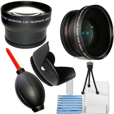 62MM Deluxe Lens Kit inluded 0.43x Wide Angle Lens with Macro + 2.0X TelePhoto Lens + Lens Hood + Cleaning kit & dust Blaster for Sony FDR-AX100