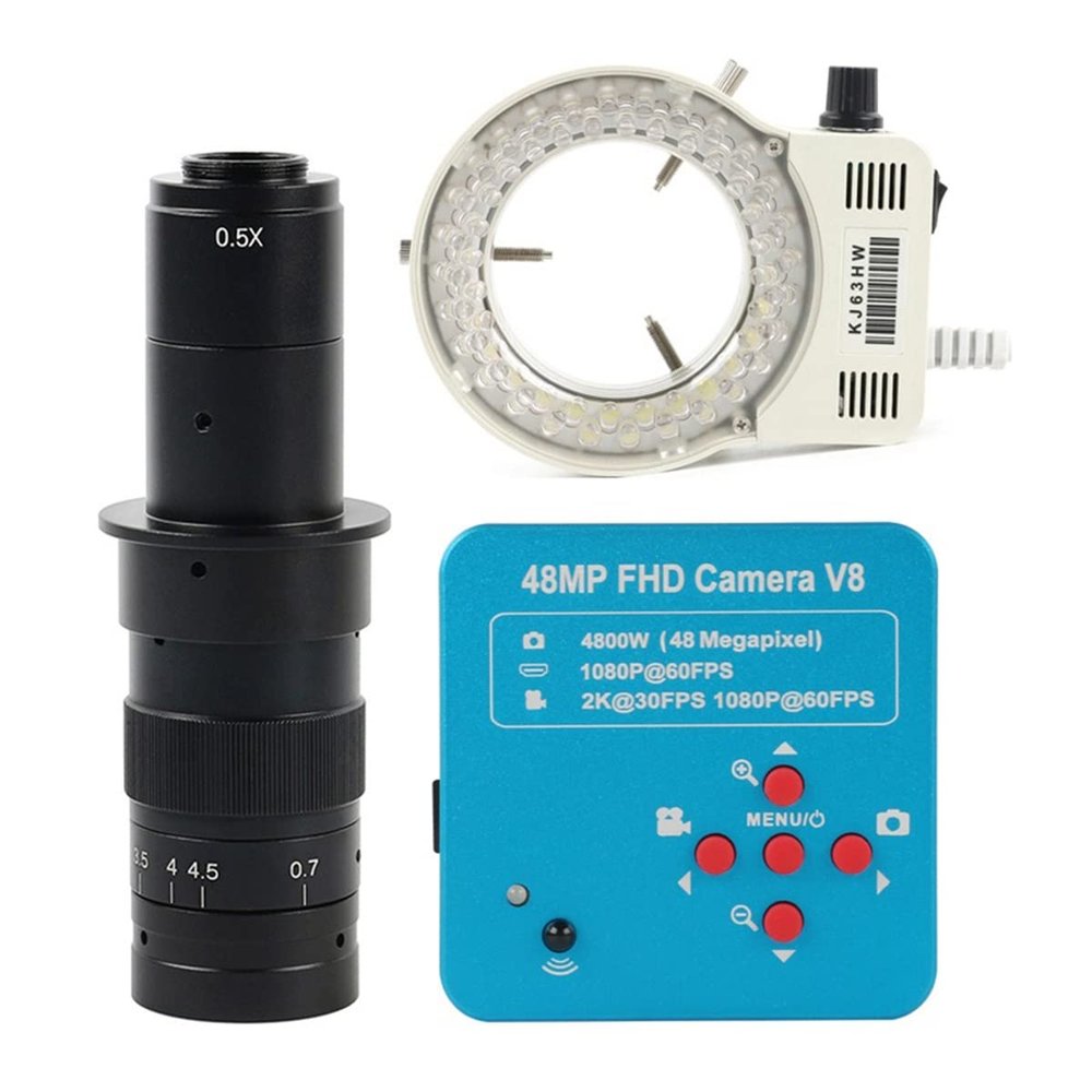 Joebo Microscope Kit 48MP 2K 1080P 60FPS HDMI USB Industry Video Microscope Camera Microscope Lens Adapters (Color : 180X Lens LED Light)