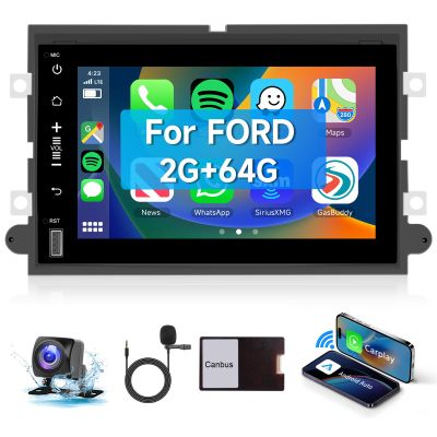 2+64G Android 13 Car Radio Stereo for Ford F150/F250/F350 2004-2014, 7 inch 1080P Touch Screen Car Stereo with Wireless CarPlay Andriod Auto, Bluetooth, GPS, HiFi, SWC, WiFi, HD Backup Camera