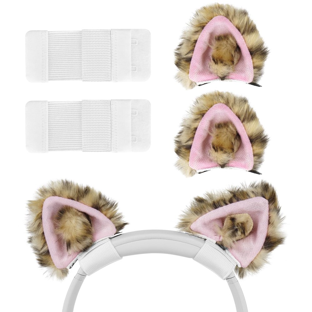 Geekria NOVA Headphones Cat Ear Attachment Compatible with Most Gaming, Over-Ear and On-Ear Headsets, Universal Fit with Adjustable Straps (Leopard Print + Pink)