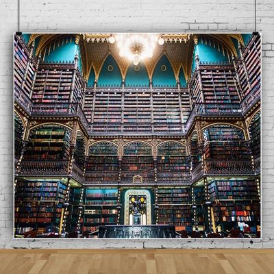 Canessioa Library Interior Backdrop Royal Library of Portugal Backdrop Rio de Janeiro Landmarks Bookshelf Photography Background 10x10ft300x300cm Banner Photo Studio Props