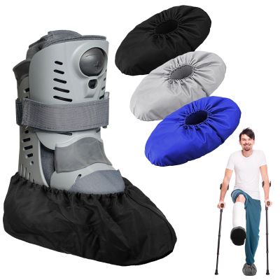 Mepase 12 Pieces Fracture Walking Boot Cover, Reusable Waterproof Non-Skid Foot Brace Cover for Walking Boot Cast Rain, Black Gray Blue(14.96 x 5.51 Inches)