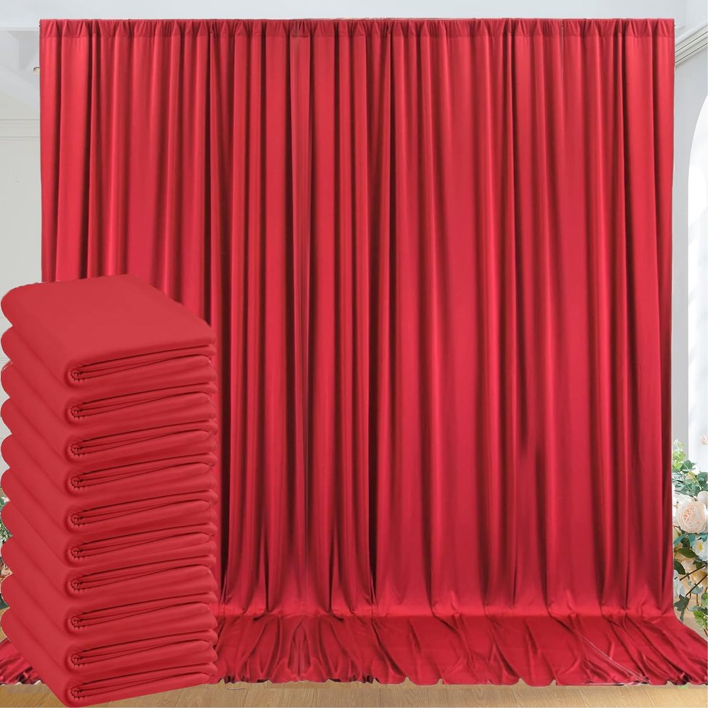 50ftx10ft Wrinkle Free Red Backdrop Curtains Panels for Parties, Polyester Red Photo Backdrop Drapes 10 Panels 5ftx10ft for Birthday Wedding Photography Background Home Decorations