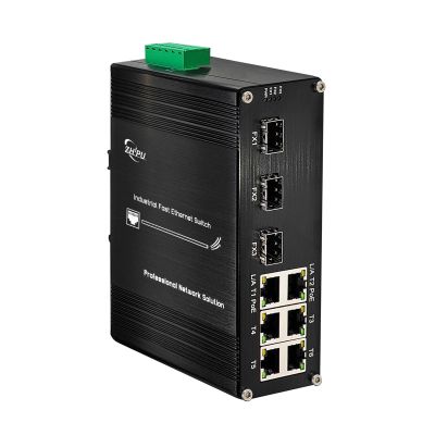 Industrial 9-Port Fast Ethernet PoE+ Switch, 610/100 RJ45 Ports (IEEE 802.3af/at, 30W/Port, 180W Total) + 3100Base-FX SFP, 48-57V DC Dual Input & 48V PoE Output, for Industrial & Transportation
