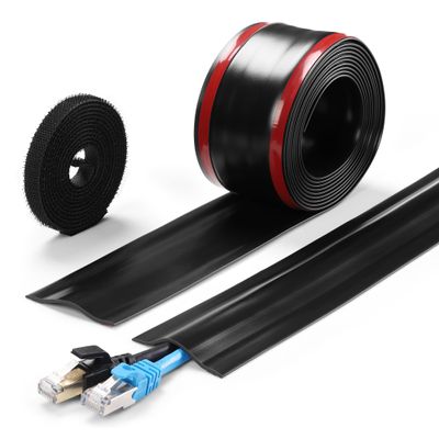 8.2Ft Cord Cover Floor, PVC Cord Covers for Wires on Floor, Soft Floor Cable Cover Cord Hider, Floor Cable Management Cable Protector for Commercial Office Carpet/Floors/Wall Black