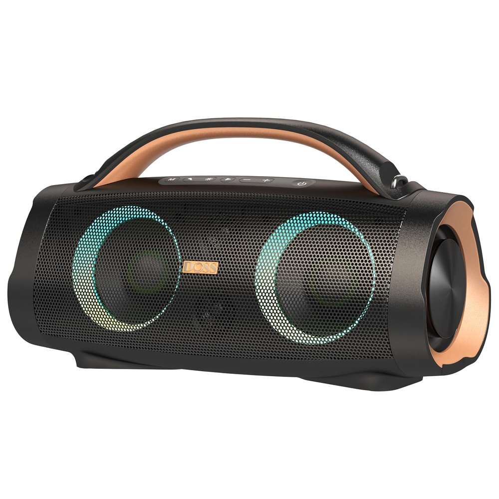 DOSS Extreme Boom+ Loud Bluetooth Speaker with 100W Stereo Sound, Extra Bass, 20H Playtime, Party-Sync Led Lights, Built-in Power Bank, IPX6 Waterproof Outdoor Speaker for Camping, Travel-Copper Gold