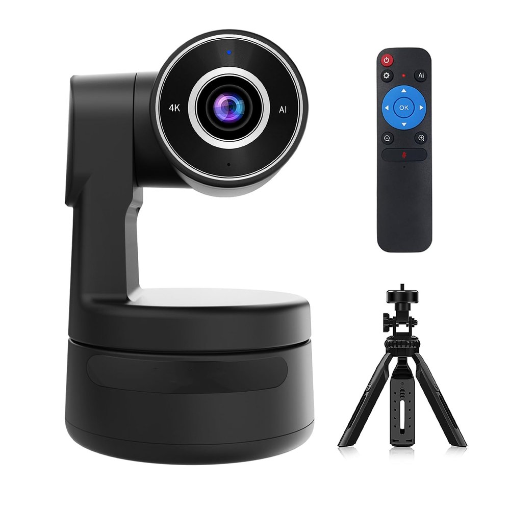 ADKIDO Tiny 4K PTZ Webcam HDR .8" Sensor Auto-Frame Gesture Control Built-in Pickup Support USB Audio and Video Output for Online Meetings, Online Chats, Online Classes, Live Streaming, etc.