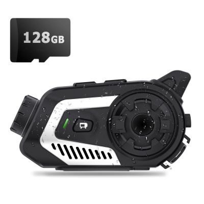 ZOMFOM Motorcycle Helmet Camera 4K, Waterproof Multi-Function Motorcycle Dash Cam with Headset, Bluetooth, Wi-Fi, Intercom and FM Radio, 128GB Memory Card Included