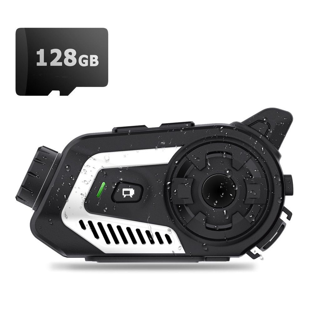 ZOMFOM Motorcycle Helmet Camera 4K, Waterproof Multi-Function Motorcycle Dash Cam with Headset, Bluetooth, Wi-Fi, Intercom and FM Radio, 128GB Memory Card Included