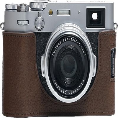 X100VI Camera Case, BMAOLLONGB Handmade Genuine Real Leather Half Camera Case Bag Cover for Fujifilm Fuji X100VI Camera Bottom Opening Version + Hand Strap (Coffee)